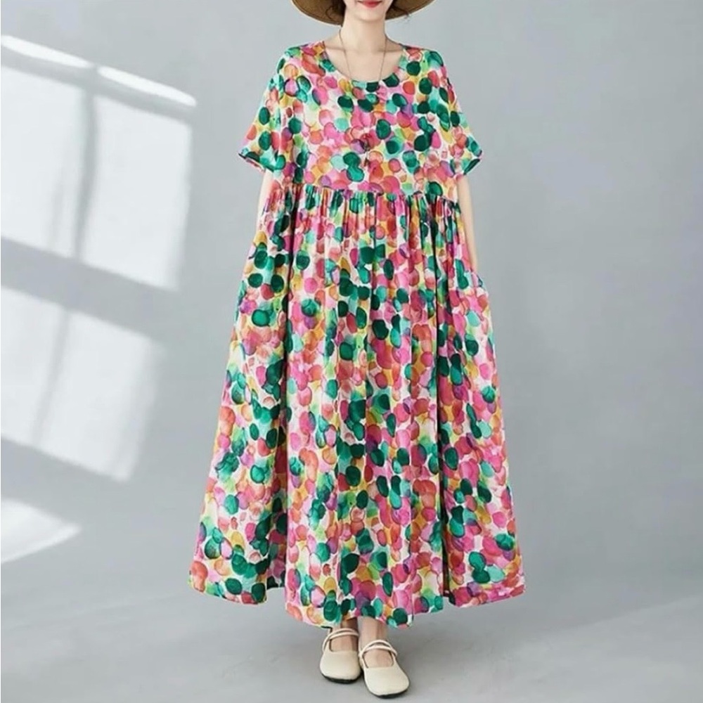 NWOT! Women’s OSFA Happy Lightweight Oversized Abstract Maxi Dot Beach Dress